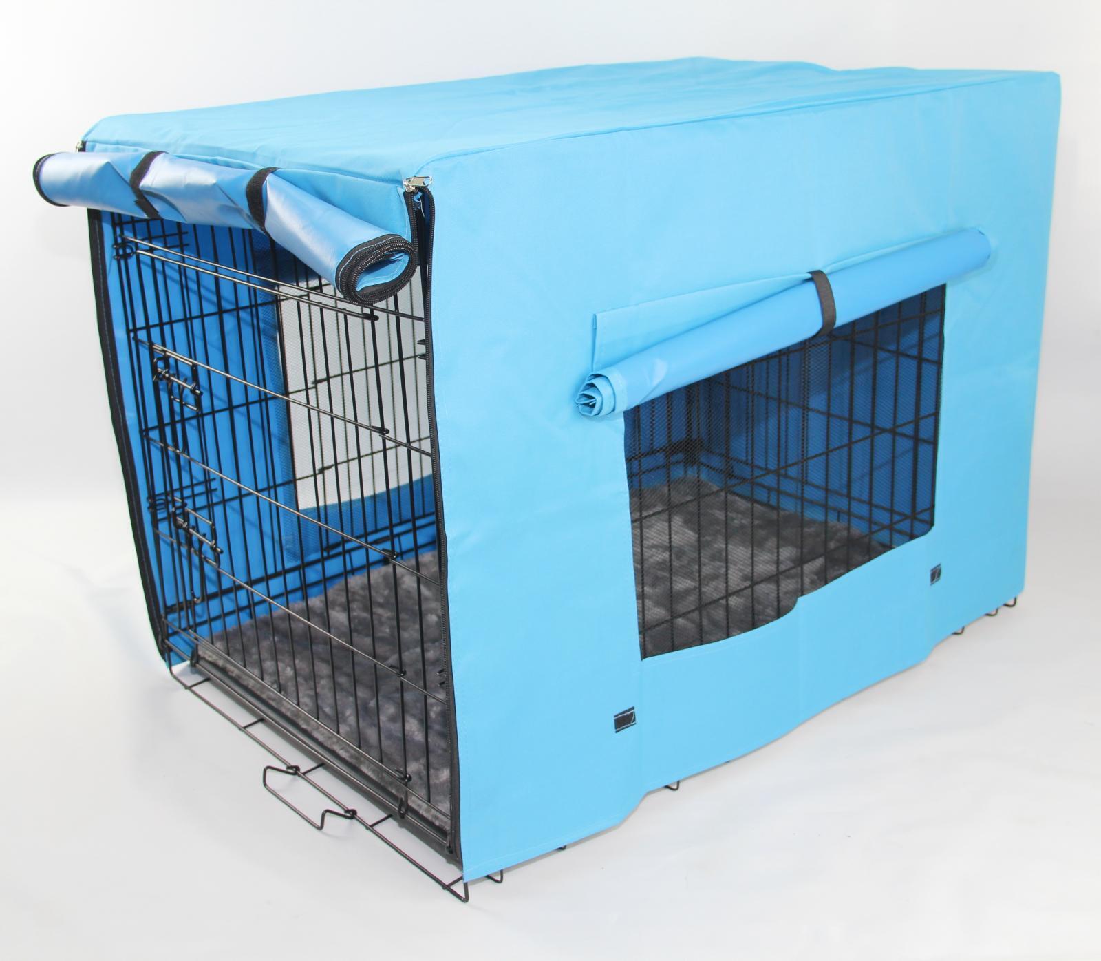 V278-CR24WCOVER-BLUE-MAT-89492-00 YES4PETS 24' Portable Foldable Dog Cat Rabbit Collapsible Crate Pet Cage with Blue Cover Mat - Image 1