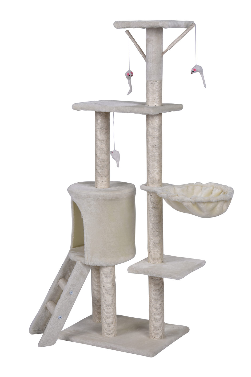 V278-CT138-BEIGE-66409-00 YES4PETS 138cm Cat Scratching Post Tree Post House Tower with Ladder-Beige - Image 1