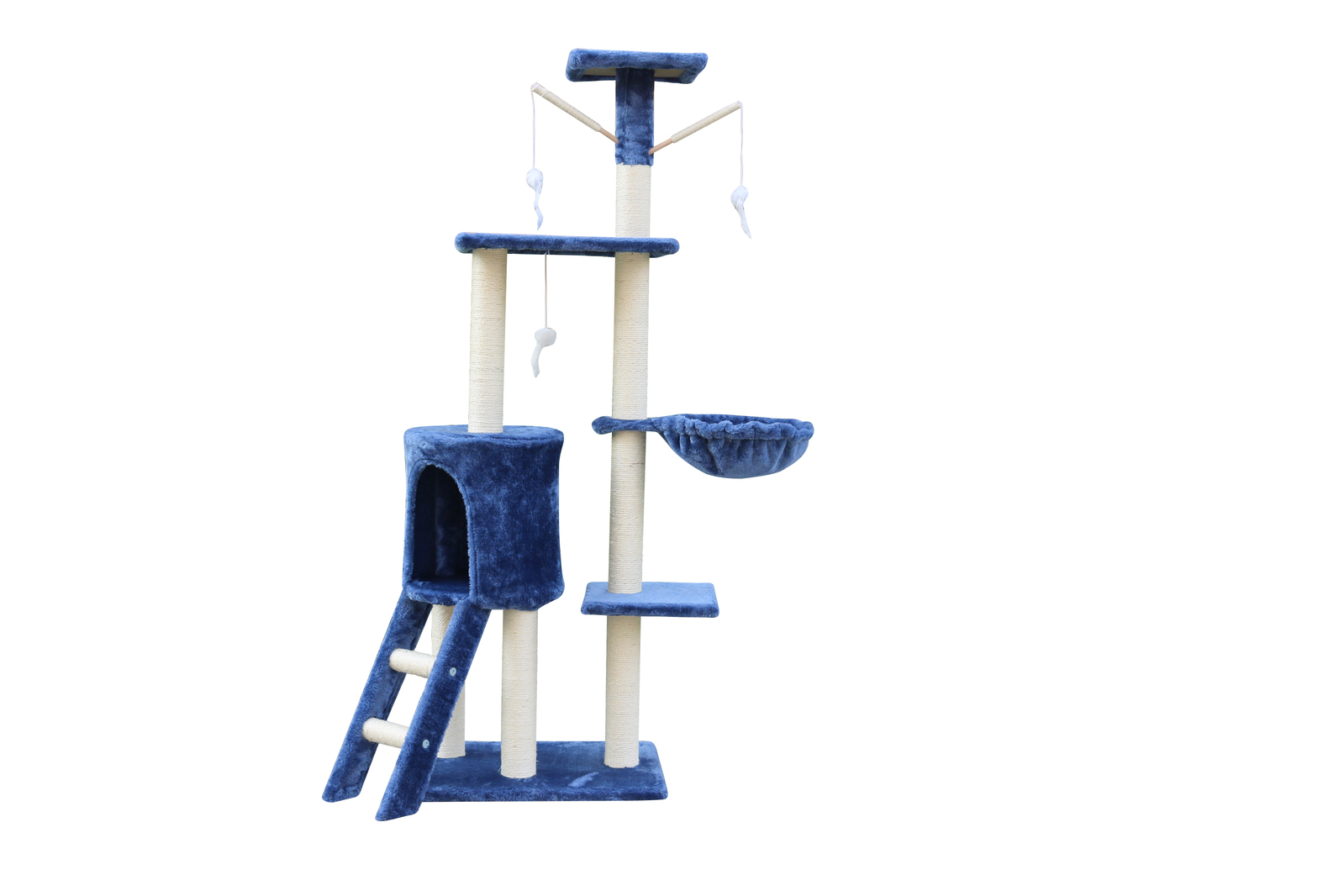 V278-CT138-BLUE-66427-00 YES4PETS 138cm Cat Scratching Post Tree Post House Tower with Ladder-Blue - Image 1