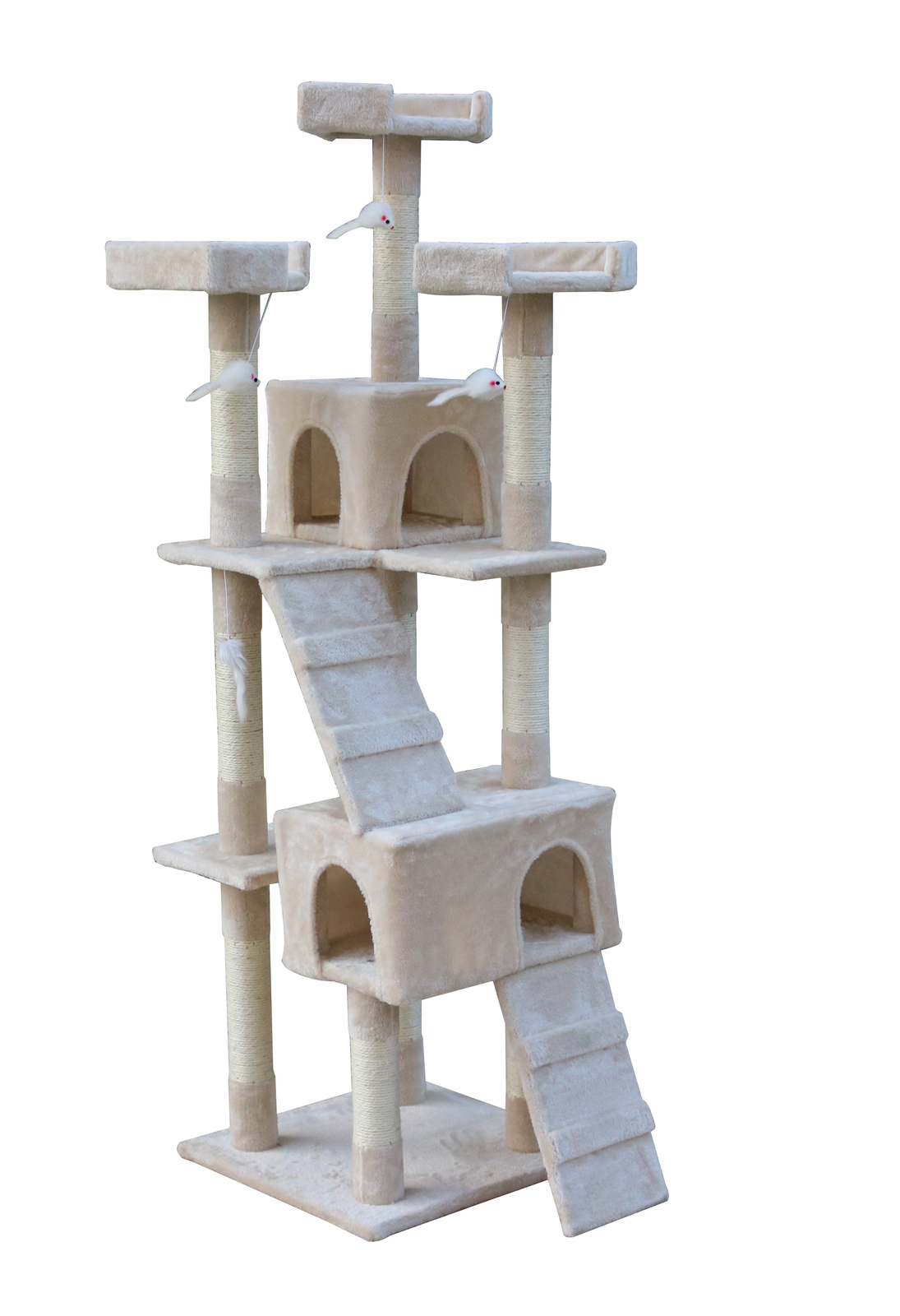 V278-CT170-BEIGE-66407-00 YES4PETS 170cm Cat Scratching Post Tree Post House Tower with Ladder Furniture Beige - Image 1
