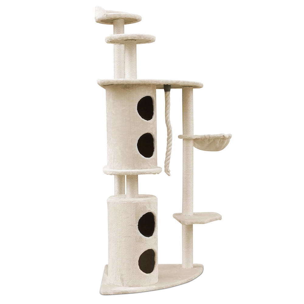 V278-CT170-CAT-FL05A-BEIGE-66416-00 YES4PETS 170cm XL Multi Level Cat Scratching Post Tree Post House Tower-Beige - Image 1