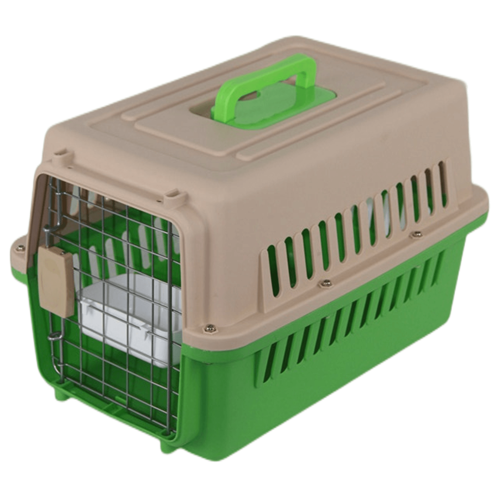V278-FC-610-W-BOWL-TRAY-GREEN-66391-00 YES4PETS New Medium Dog Cat Rabbit Crate Pet Airline Carrier Cage With Bowl & Tray Green - Image 1