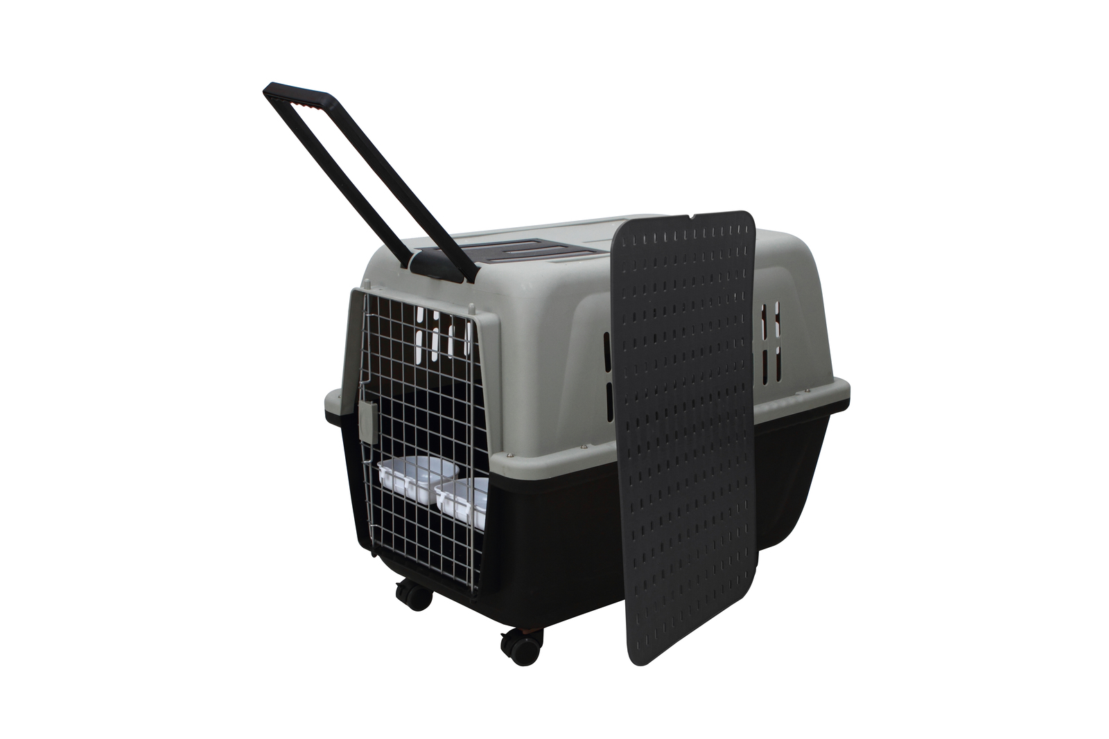 V278-HKX-0005-BLACK-139837-00 YES4PETS XL Plastic Kennels Pet Carrier Dog Cat Cage Crate With Handle and Removable Wheel Black - Image 1