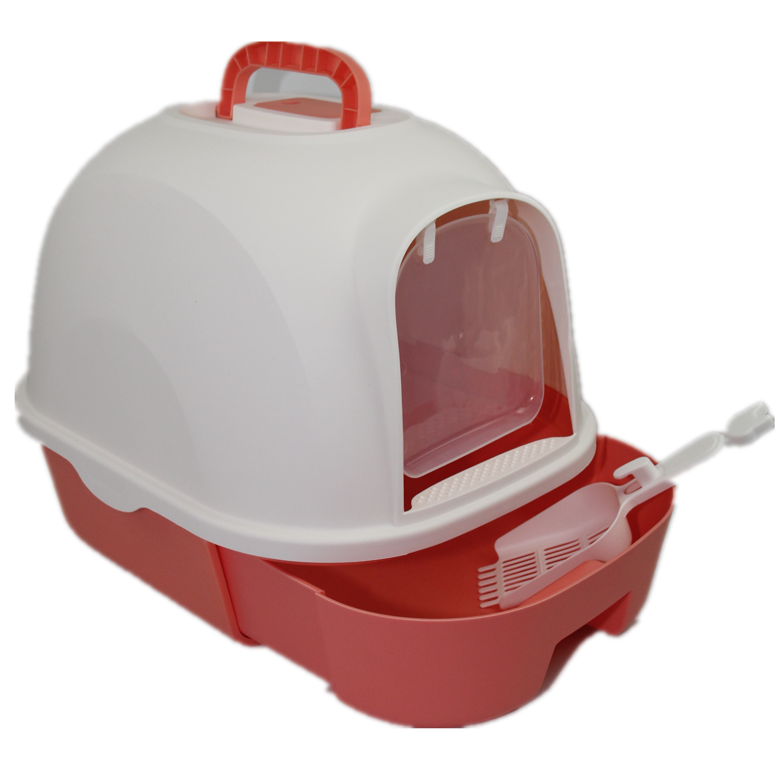 V278-MSP-009T-RED-66346-00 YES4PETS Large Hooded Cat Toilet Litter Box Tray House With Drawer and Scoop Red - Image 1