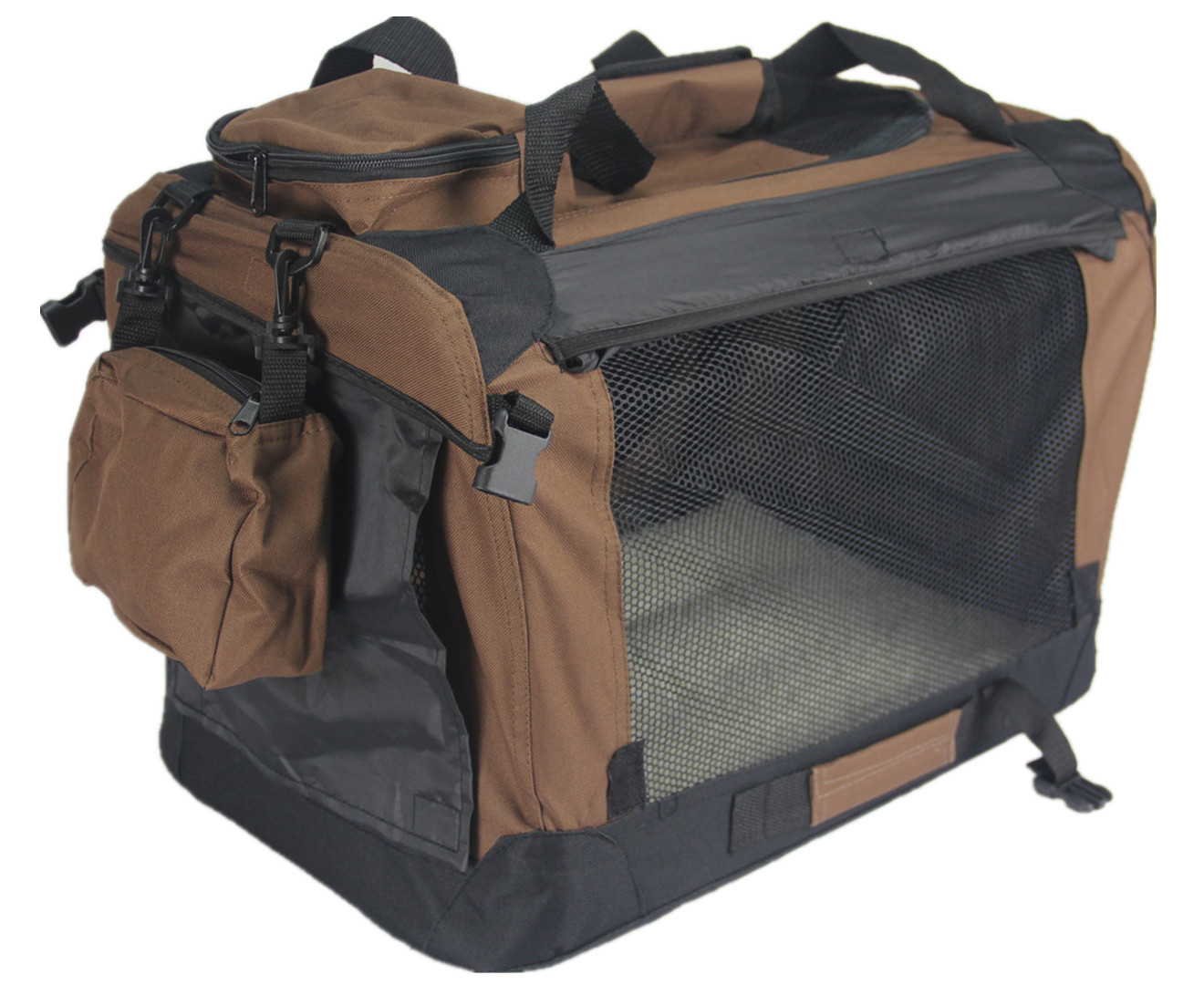V278-SC9163-XXL_BROWN-85645-00 YES4PETS XXL Foldable Soft Dog Cat Puppy Carrier Crate With Curtain-Brown - Image 1