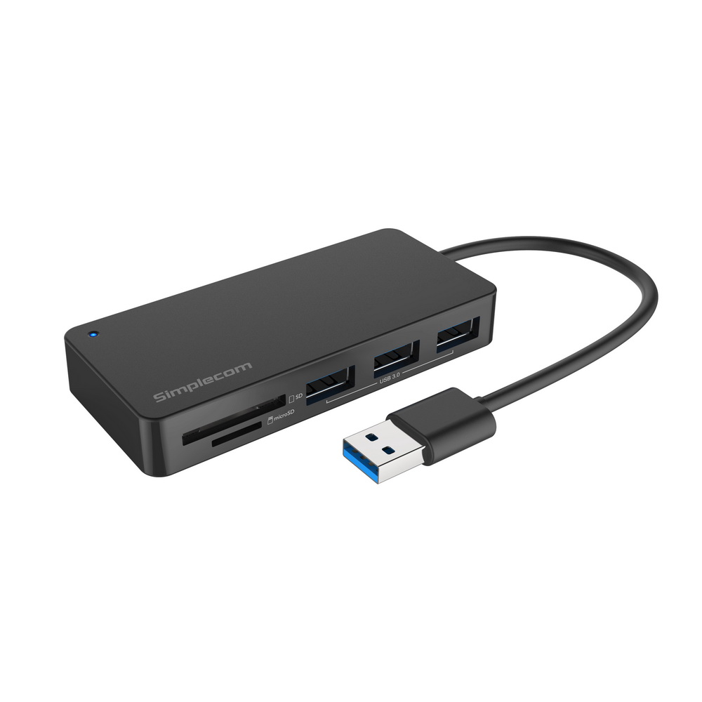 V28-CH368-01_12 Simplecom CH368 3 Port USB 3.0 Hub with Dual Slot SD MicroSD Card Reader - Image 1