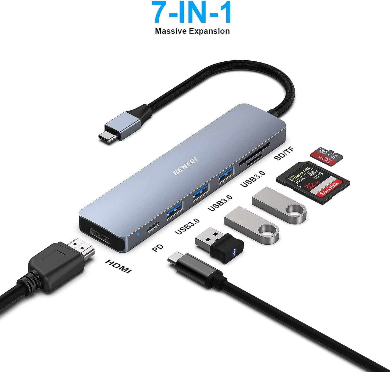 V28-ELEBEN307GY-202502281151-00 BENFEI USB C HUB 7-in-1 - Image 1