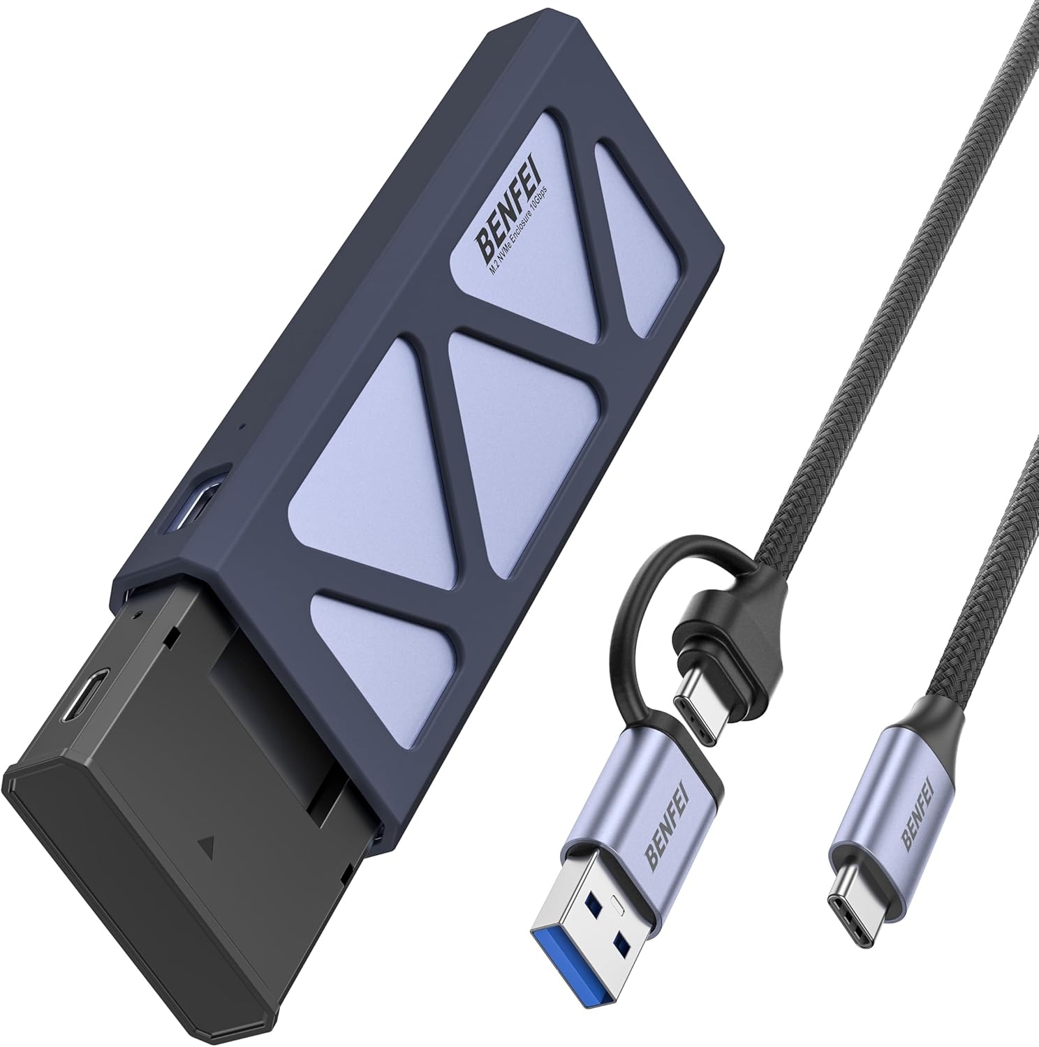 V28-ELEBEN384GY-202502281201-00 BENFEI M.2 SSD Enclosure USB3.2 Gen2 10 Gbps, Tool-Free for NVME B & M Keys with Size 2230/2242/2260/2280 SSDs - Image 1
