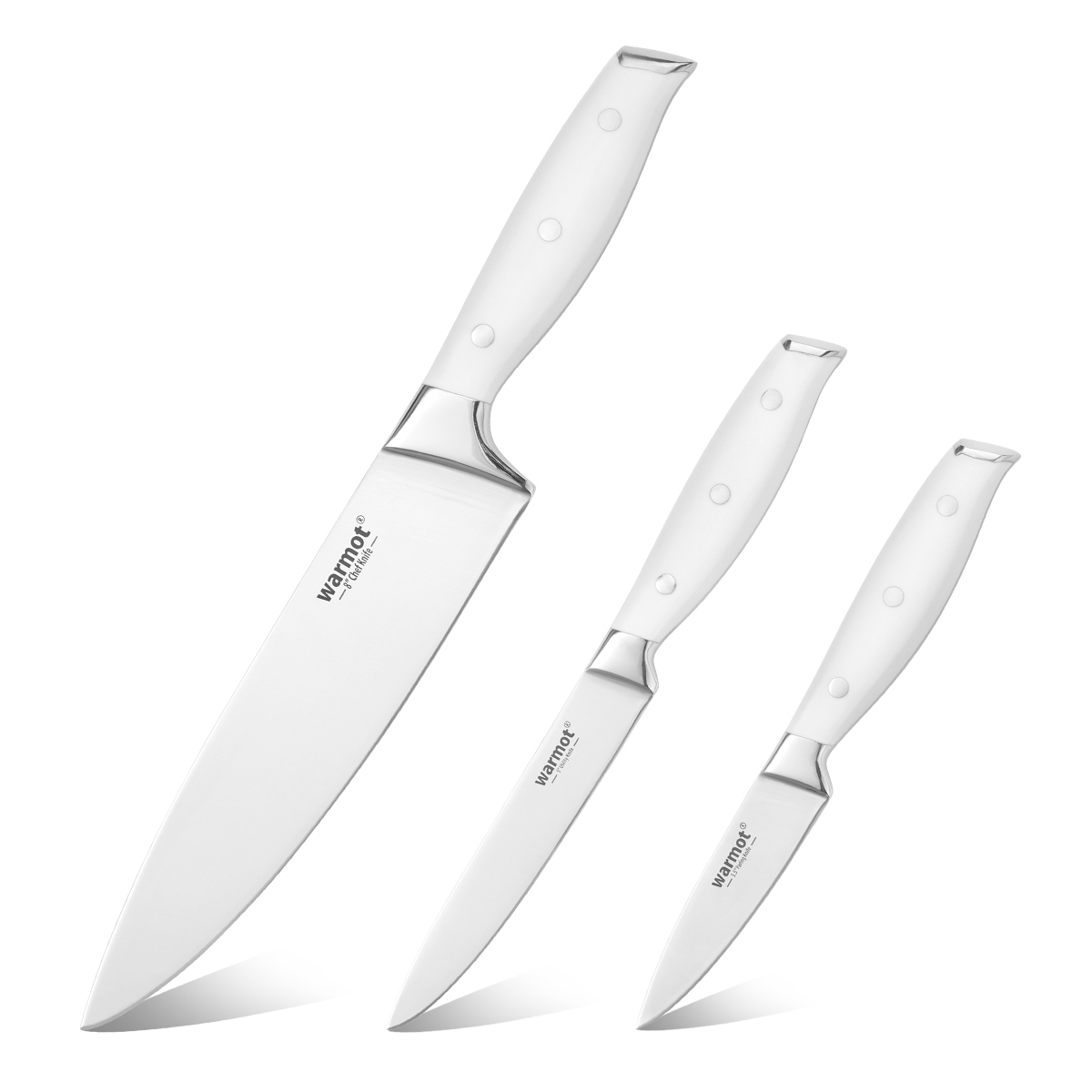 V28-ELEWMT888W3-197906-00 Warmot 3 Piece Ultra Sharp Chefs Knife Set with Gift Box (888-3) - Image 1