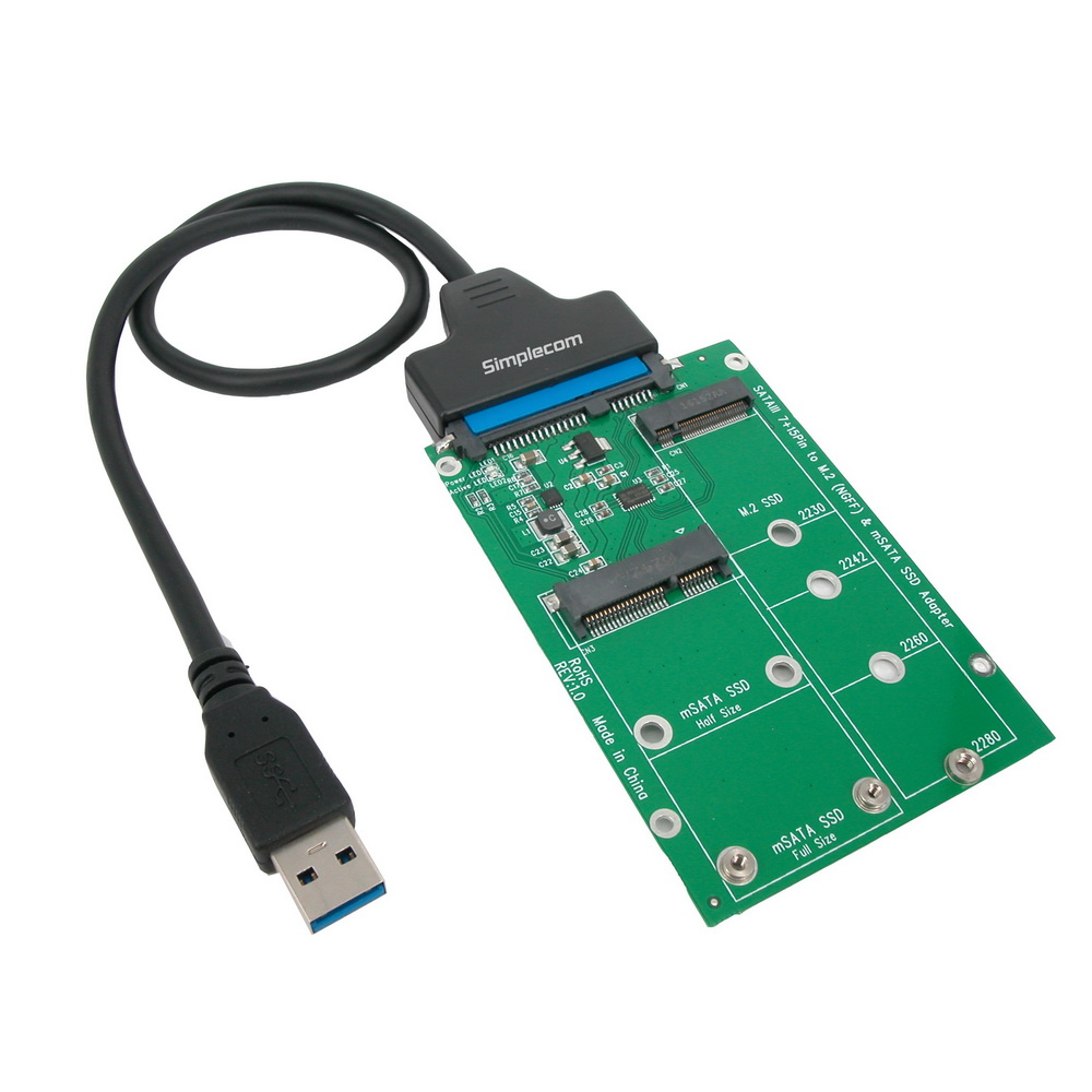 V28-SA221-1-01_20 Simplecom SA221 USB 3.0 to mSATA + NGFF M.2 (B Key) SSD 2 in 1 Combo Adapter - Image 1