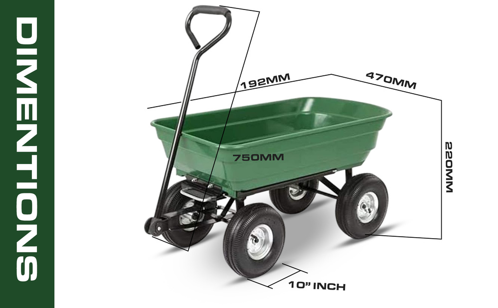 V284-TC2145-202502270915-00 Garden Dump Cart with Heavy Duty Steel Frame,10 Inch Pneumatic Tires Maximum Load Capacity of 250 kg (Green), Garden Trolley Cart, Camping Cart - Image 1