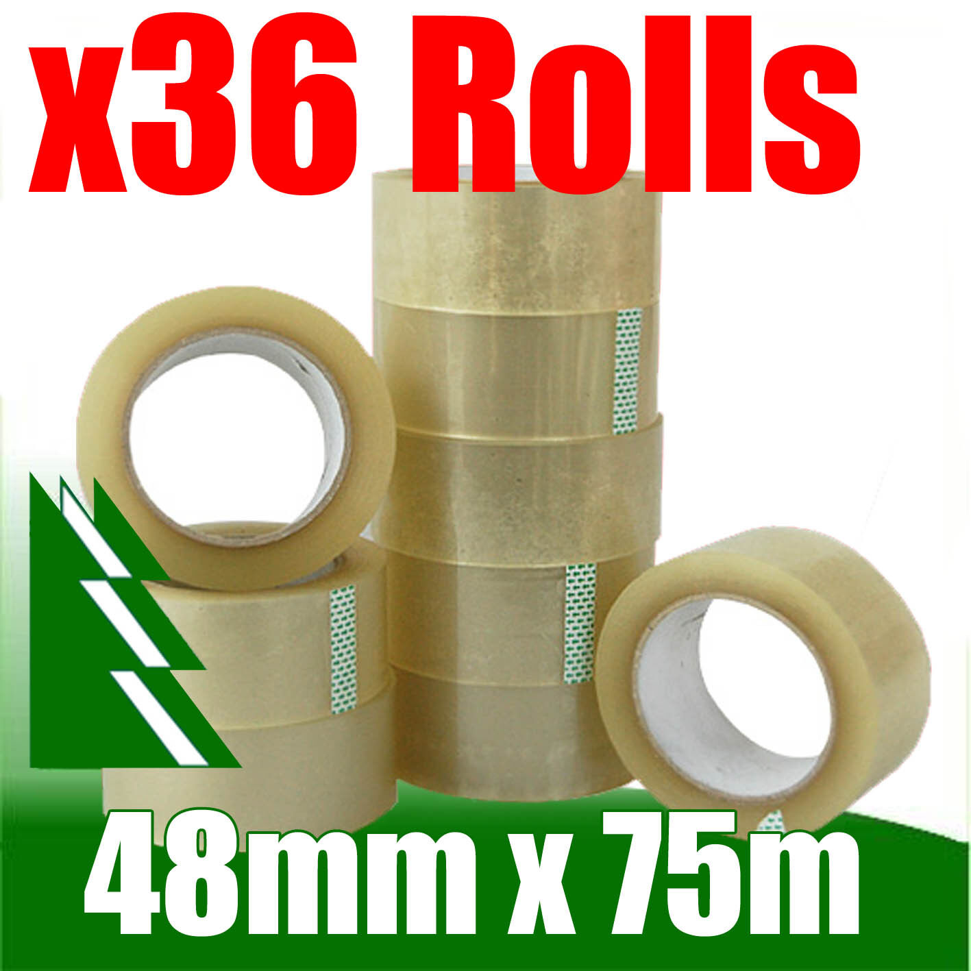 V289-0004-64700-00 Moofer Adhesive Clear Packaging Tape 48mm x 75meter 45um (36 Rolls) - Image 1