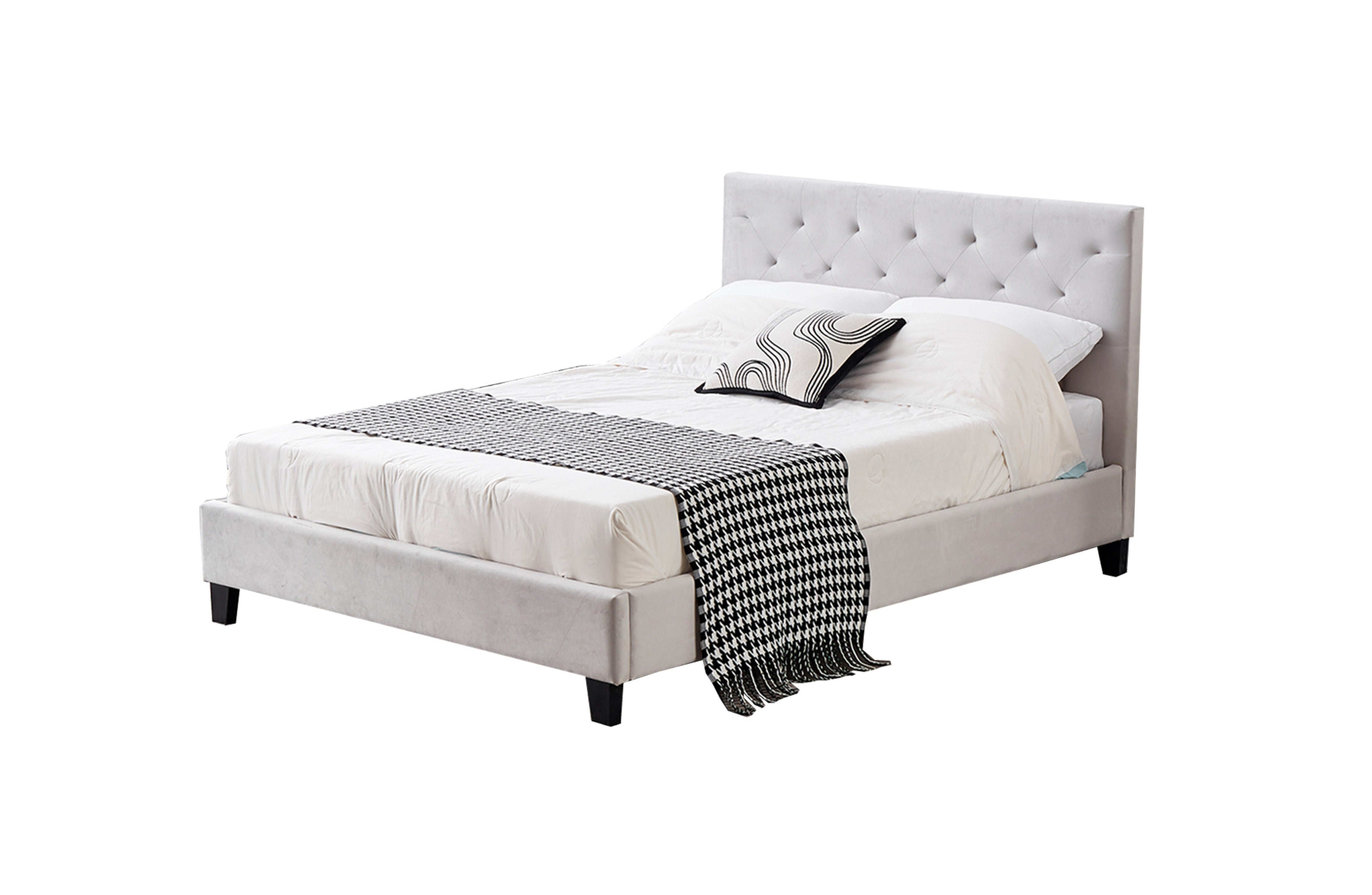V292-BED-WINSTON-DOUBLE-LGREY-197971-00 Winston Light Grey Velvet Tufted Bed - Double - Image 1