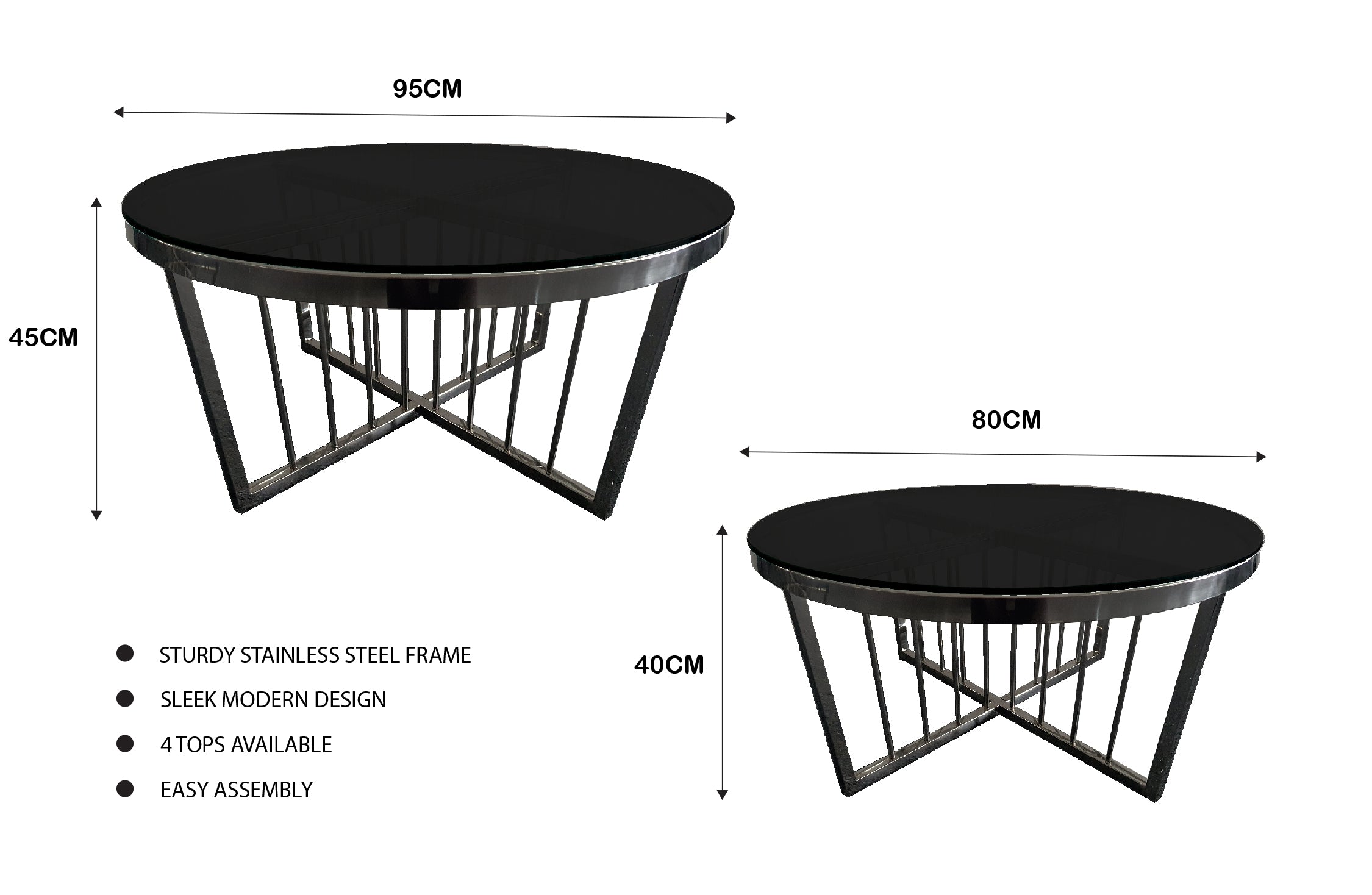 V292-CT-SER-80-BLACKBASE-BLACKGLASS-156277-00 Salina Coffee Table 80cm Black Base - Black Glass - Image 1