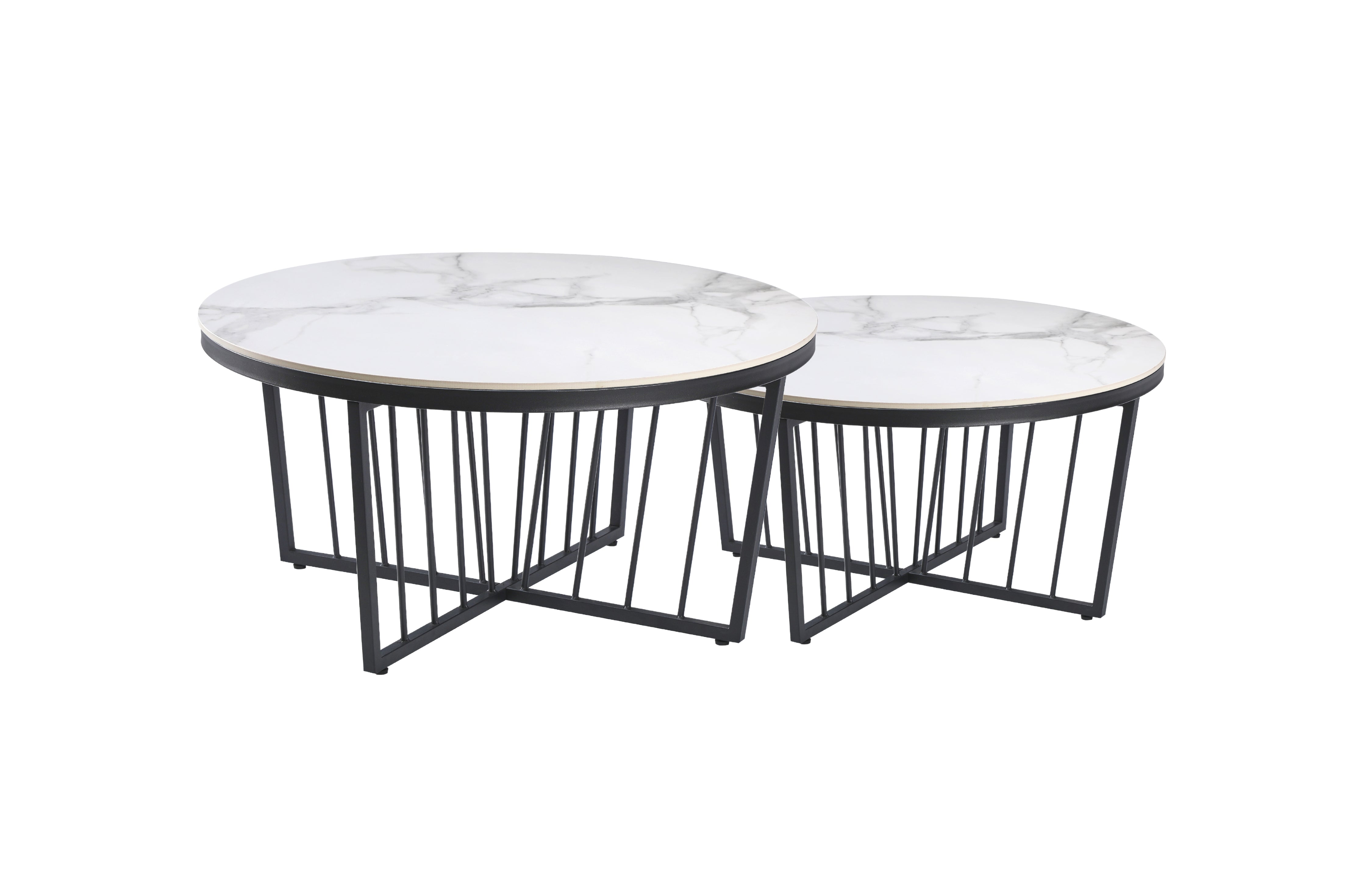 V292-CT-SER-95-BLACKBASE-WHITEMARBLE-73627-00 Salina Coffee Table 90cm Black Base - White Marble - Image 1