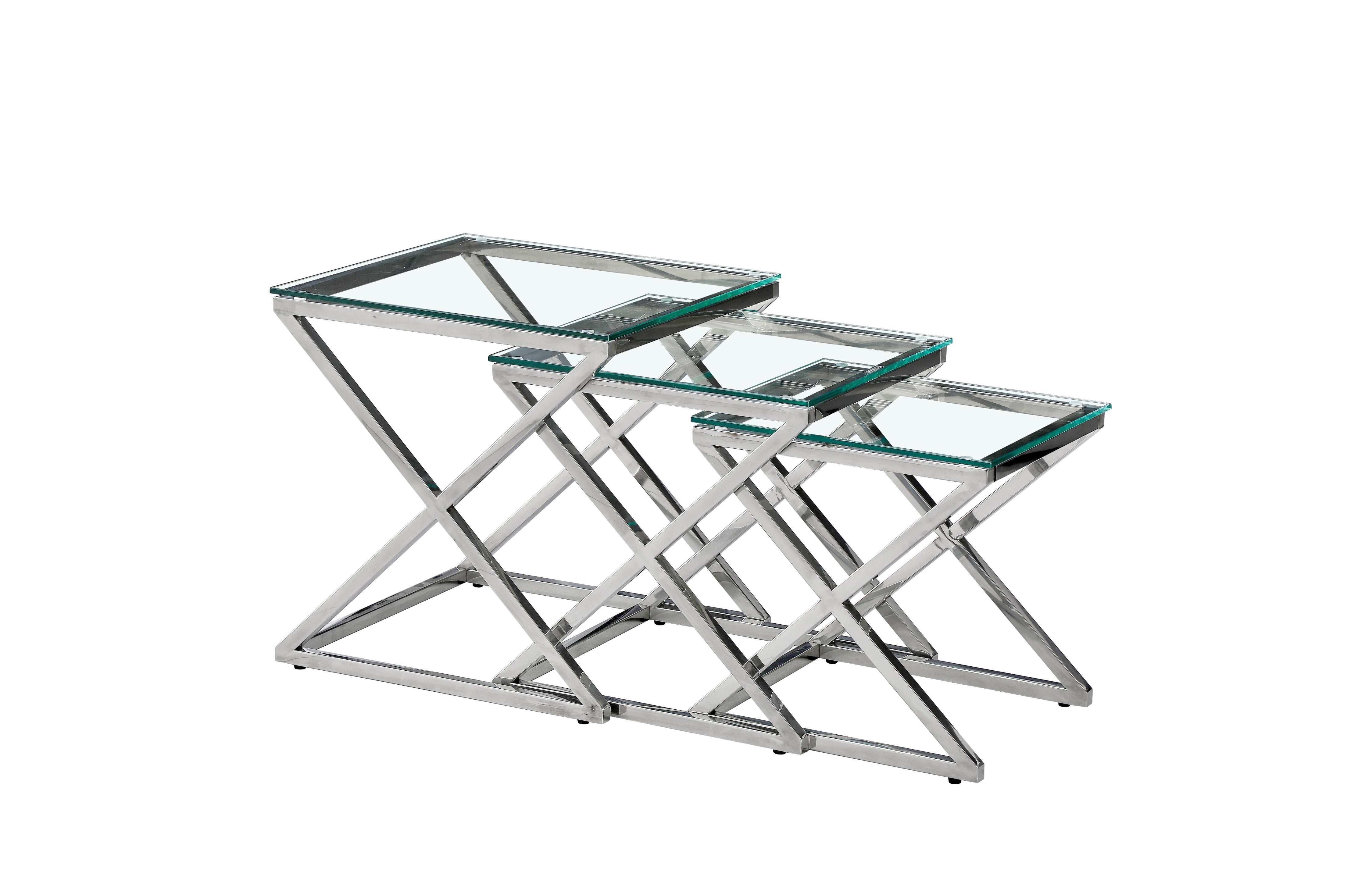 V292-ST-BELLA-SO3-SILVERBASE-CLEARGLASS-195540-00 Bella Set of 3 Silver Side Table - Clear Glass - Image 1