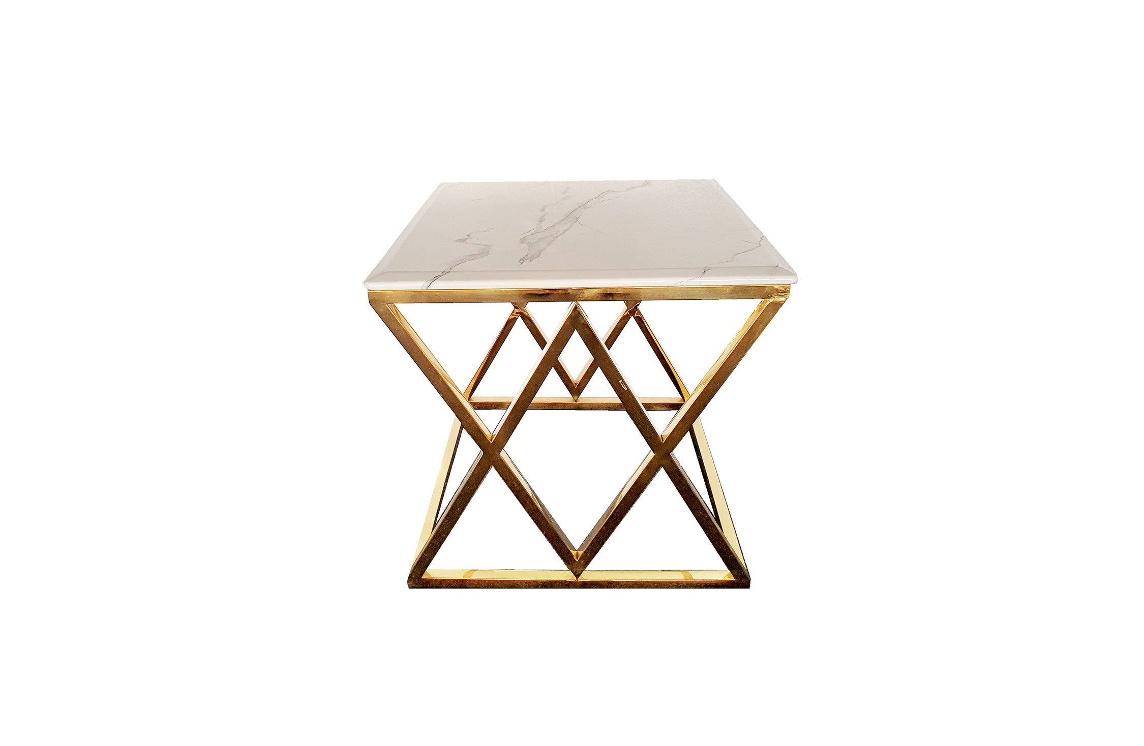 V292-ST-BEV-GOLDBASE-WHITEMARBLE-202229-00 Alsea Side Table Gold Base - White Marble - Image 1