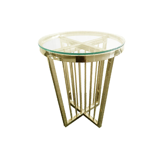 V292-ST-SER-45-GOLDBASE-CLEARGLASS-88708-00 Salina Side Table 45cm Gold Base - Clear Glass - Image 1