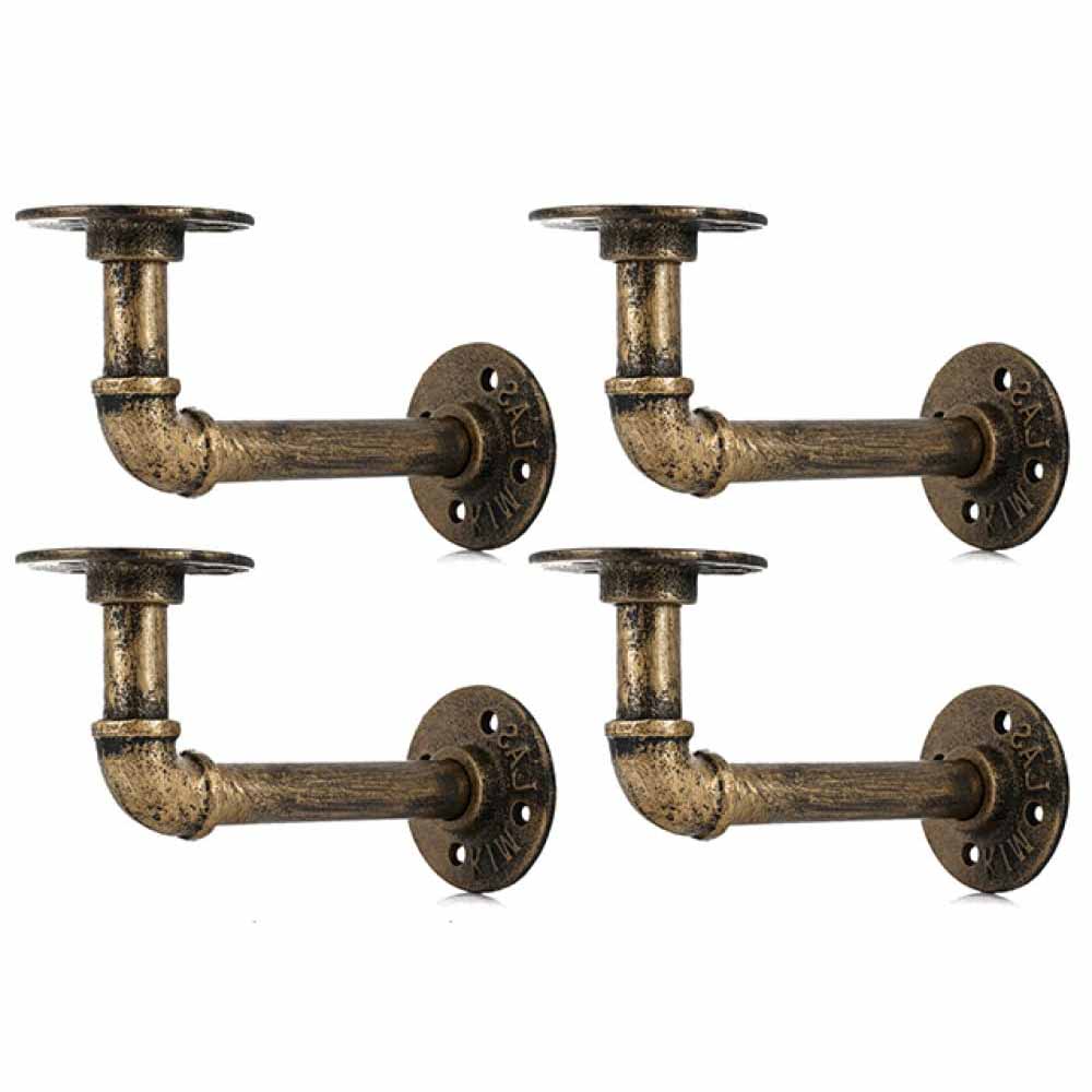 Version 1.0.0 4PCS Pipe Floating Shelf Bracket Industrial Pipe Shelf Bracket Mounting Bracket Storage Racks Decor Bronze - Image 1