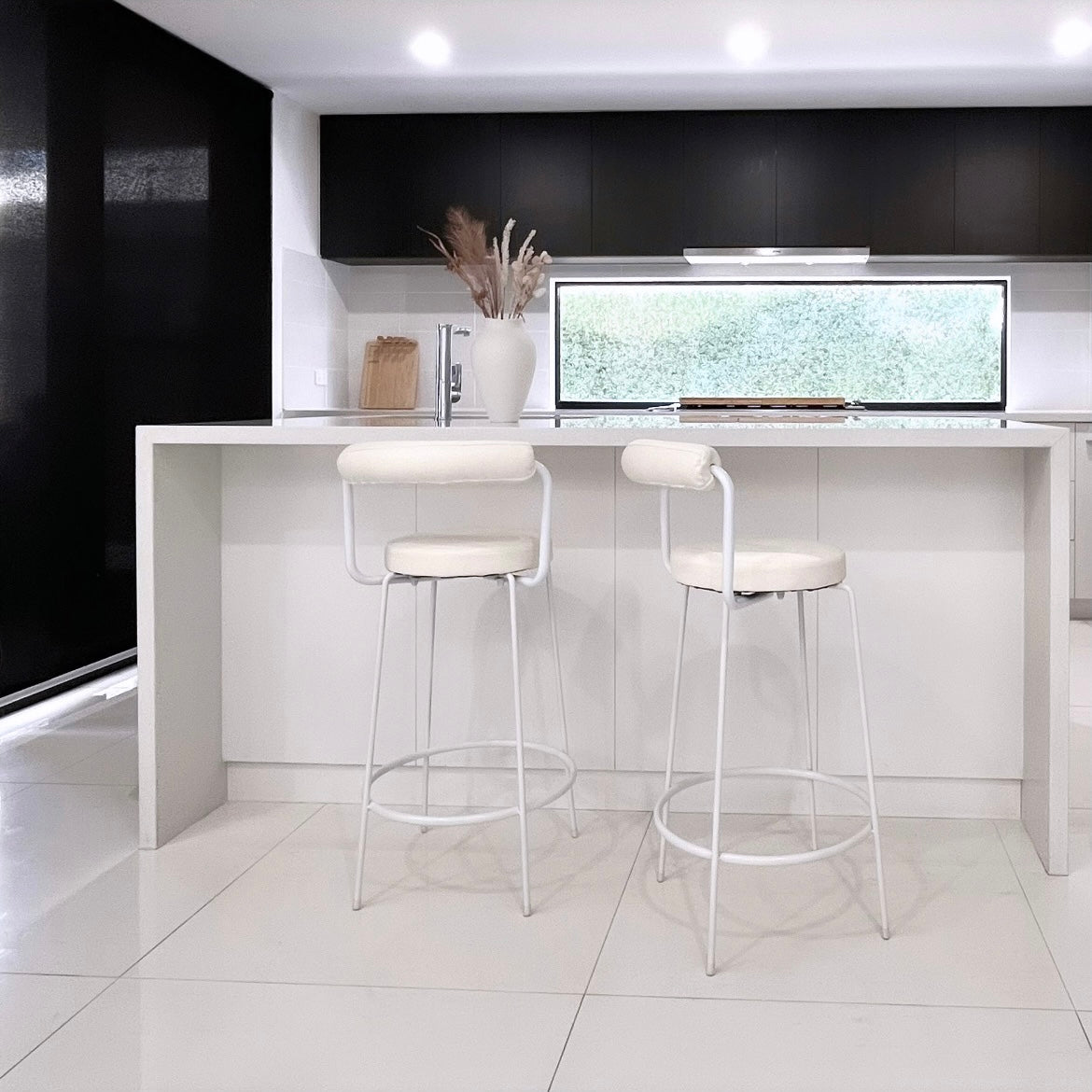 V355-IA-BS3-CW-218486-00 Interior Ave - Calipo White Leather Kitchen Bar Stool - Set of 2 - Image 1