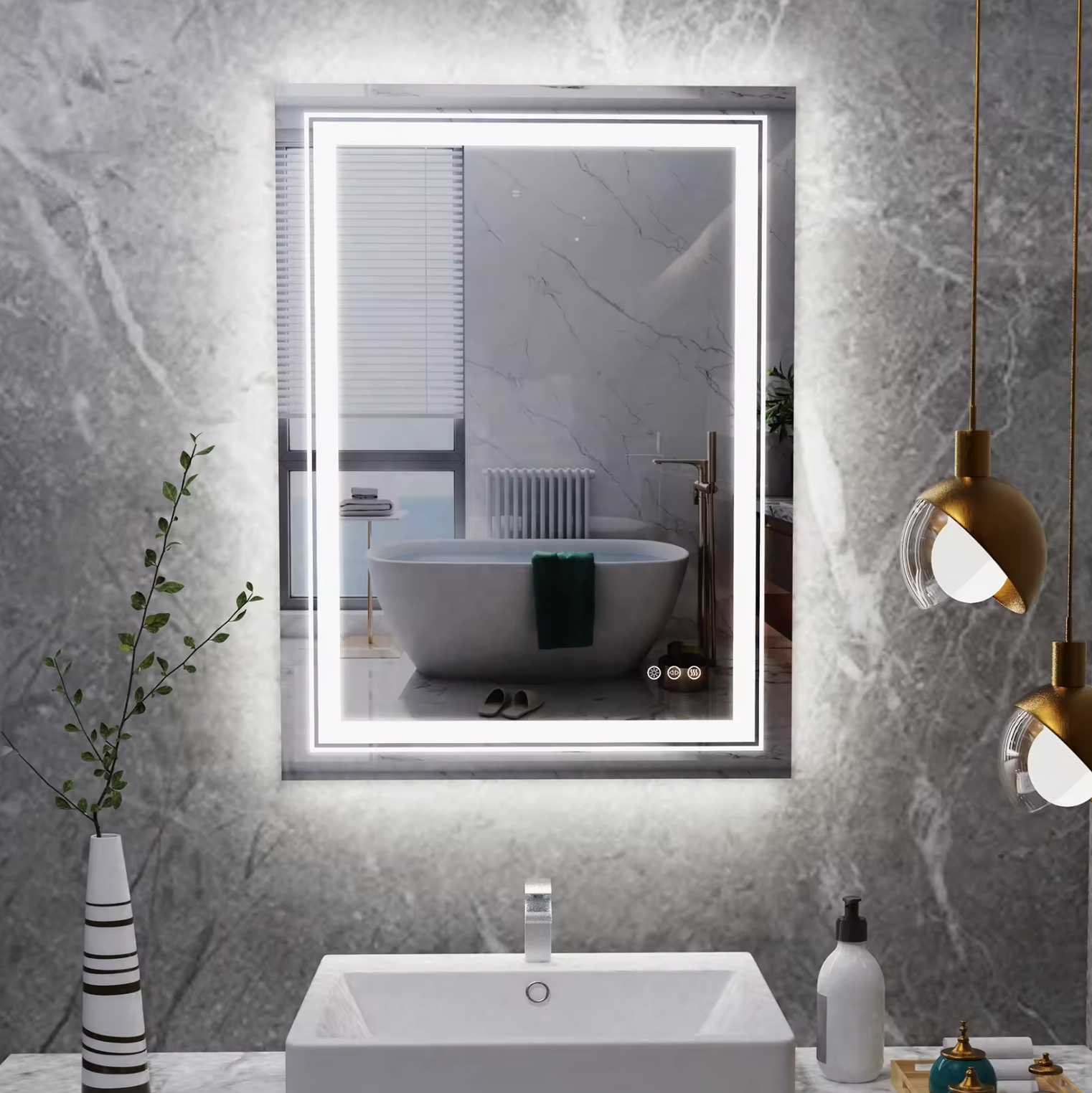 V355-IA-RWM-7050-177176-00 Interior Ave - LED Rectangle Frameless Salon / Bathroom Wall Mirror - 70 x 50cm - Image 1