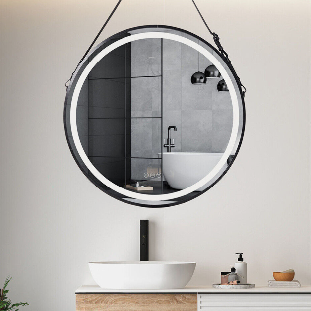 V355-IA-RWM-BK-80-177170-00 Interior Ave - LED Round Hanging Salon / Bathroom Wall Mirror - Black - 80cm - Image 1