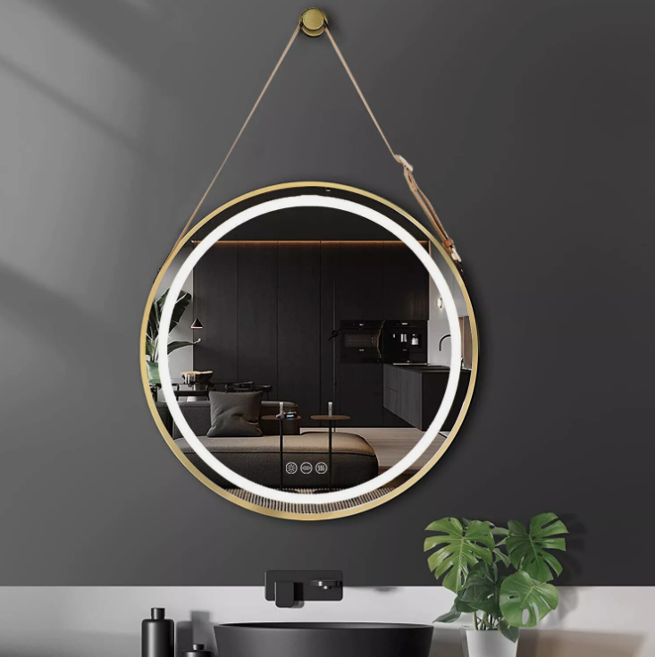 V355-IA-RWM-GD-80-202507041740-00 Interior Ave - LED Round Hanging Salon / Bathroom Wall Mirror - Gold - 80cm - Image 1