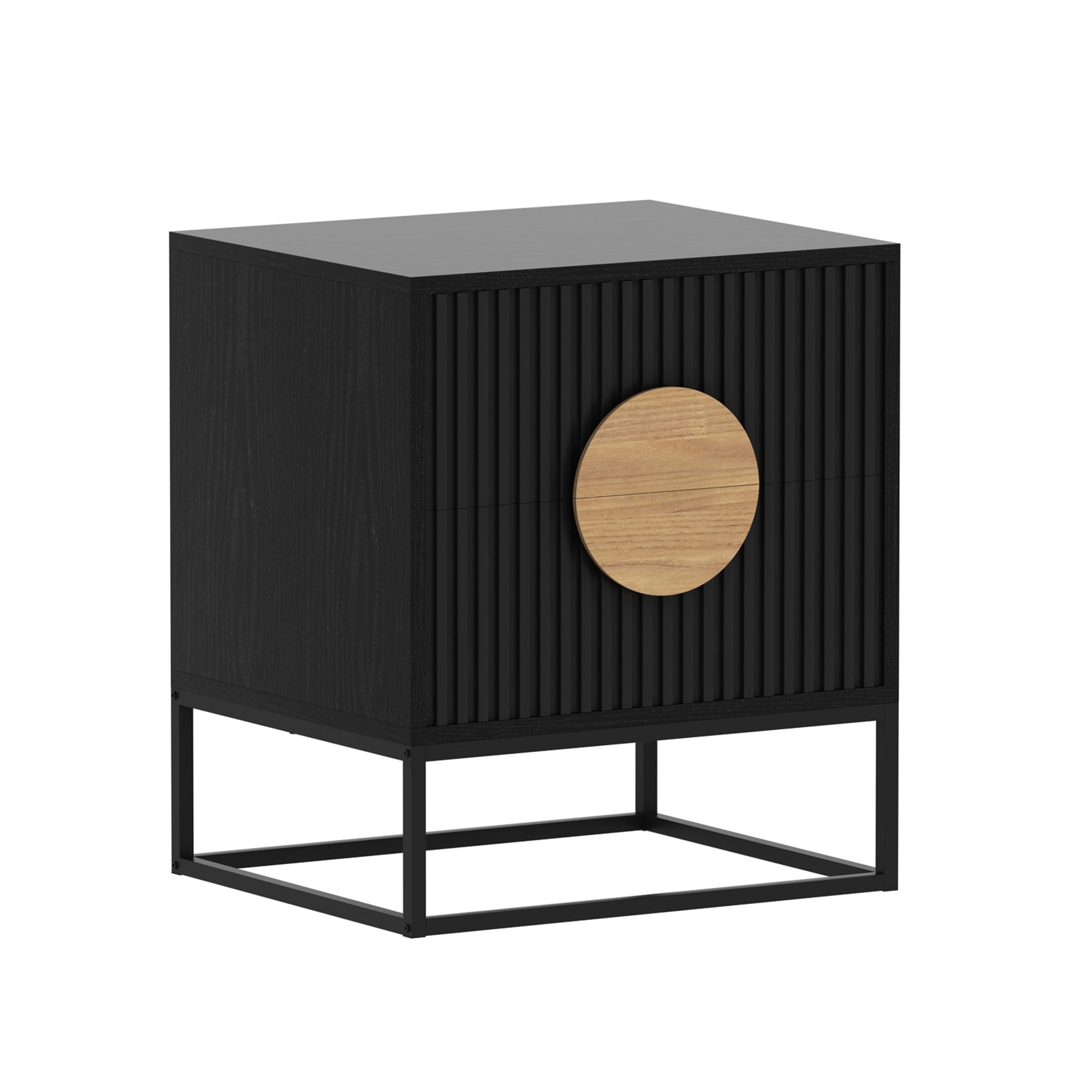 V369-203691S-BLACK-159127-00 Belmonte Fluted Bedside Table in Black - Image 1