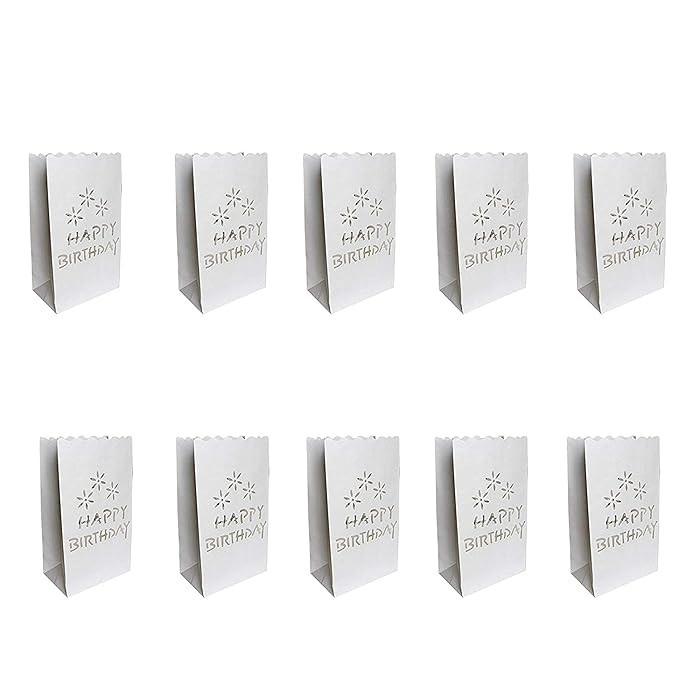 V382-BDYLUM50-202503040852-00 50 Pack White Happy Birthday Luminary Paper Candle Tea Light Lantern Bags Garden Anniversary Birthday Night Decorations Evening Party - Image 1