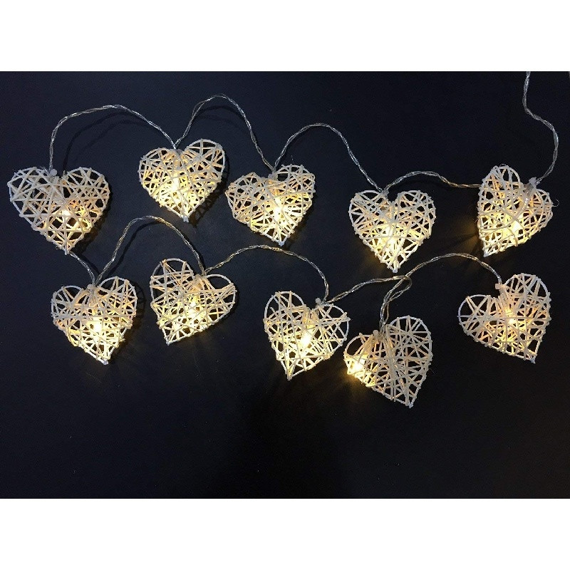 V382-WHHRTRATTBATT50-202504291106-00 50 White 3D Hollowed Rattan Heart-Shaped 5M LONG String Fairy Lights, Battery (AA) Indoor & Outdoor Decorations Wedding Valentines Romantic Room Table Lighting - Image 1