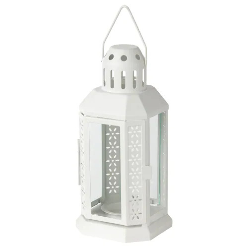 V382-WHITELANTERN10-144410-00 10 Pack of White Metal Miners Lantern Summer Wedding Home Party Room Balconey Deck Decoration 21cm Tealight Candle - Image 1
