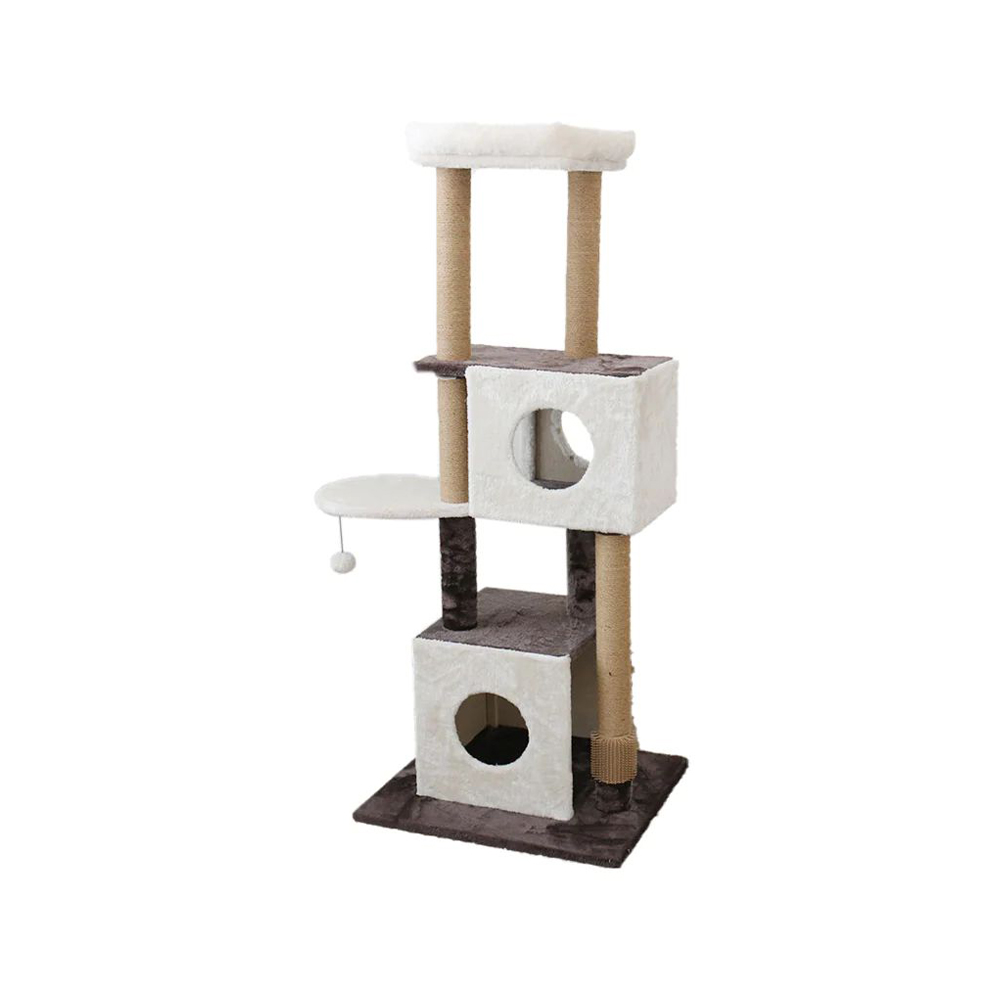 V390-C19076-69655-06 CATIO Deluxe Multi-Function Three-Level Dual Cat Scratching Tree 141cm - Image 1