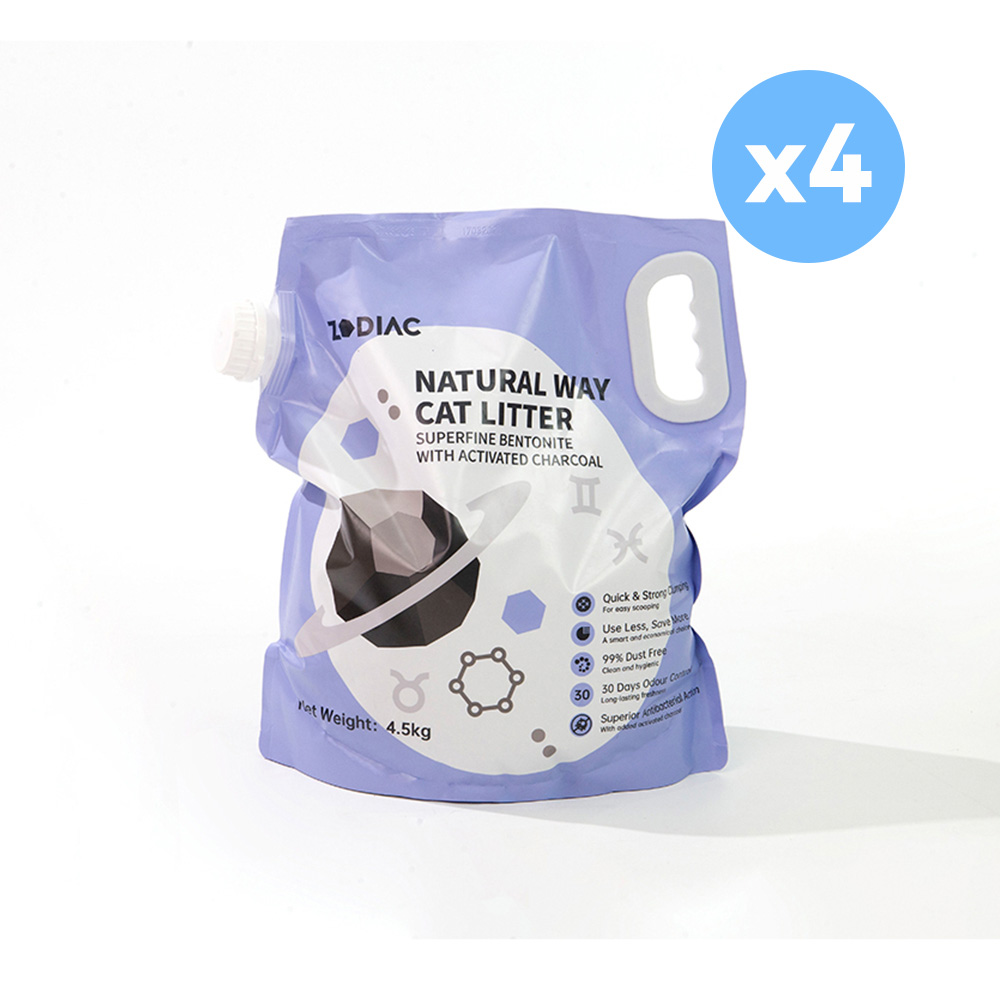V390-ZL0291-4-84307-00 ZODIAC Natural Way Superfine Bentonite With Activated Charcoal Cat Litter 4.5Kgx4 - Image 1