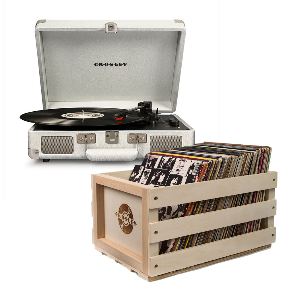 V398-CR8005FSC-WS4-202504111806-00 Crosley Cruiser Bluetooth Portable Turntable - White Sands + Bundled Crosley Record Storage Crate - Image 1