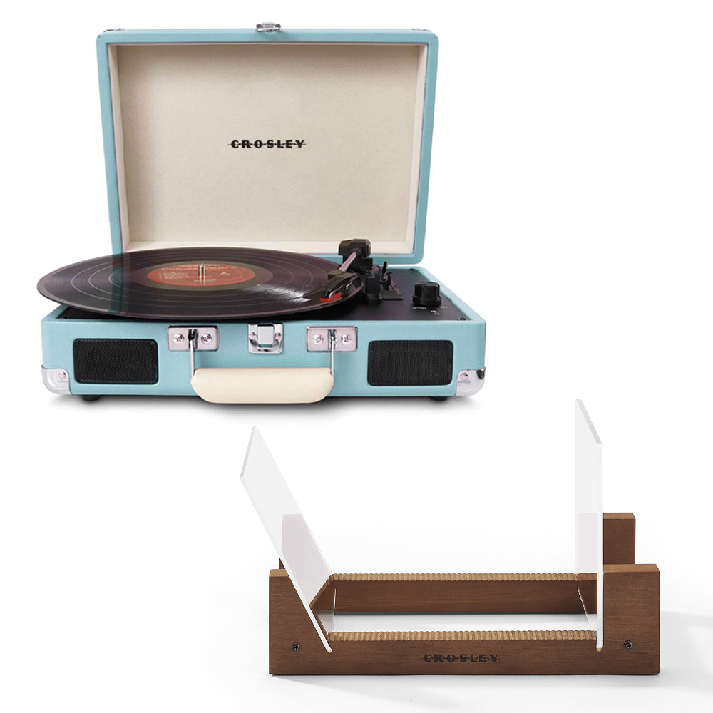 V398-CR8005FSS-TU4-202504301655-00 Crosley Cruiser Bluetooth Portable Turntable - Turquoise + Bundled Crosley Record Storage Display Stand - Image 1