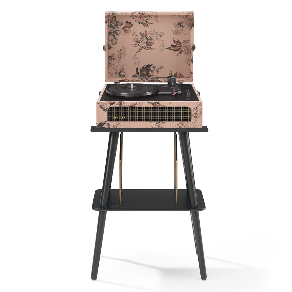 V398-CRIW8017BST-FL4-202504101247-00 Crosley Voyager Bluetooth Portable Turntable + Entertainment Stand Bundle - Floral - Image 1