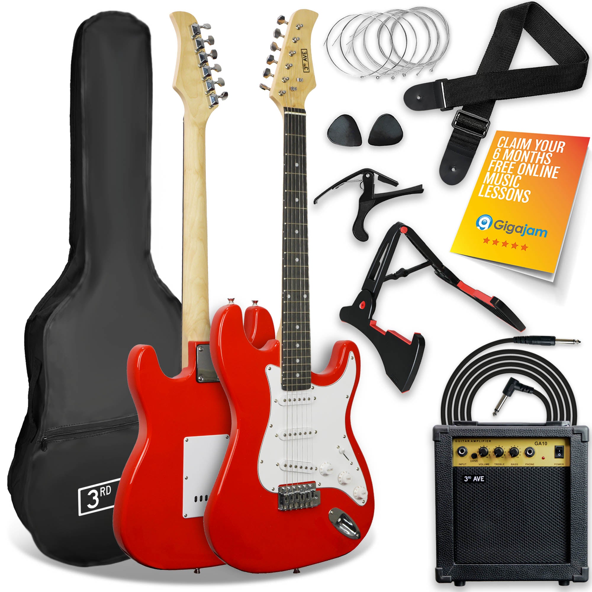V398-NM-XF203ARDPK-202502220140-00 3rd Avenue Electric Guitar Pack - Red - Image 1