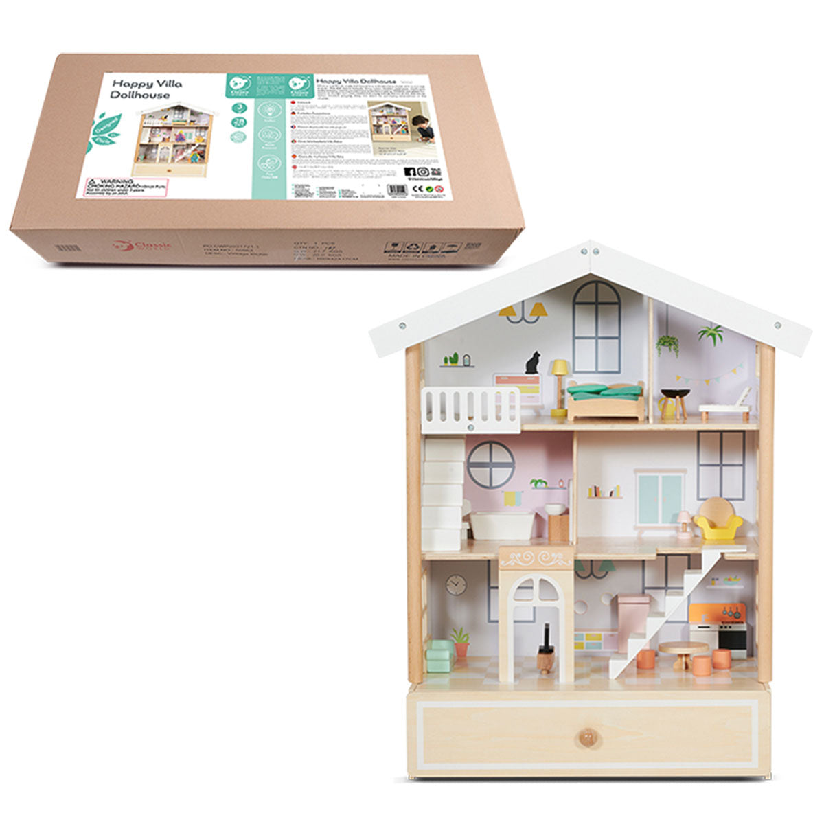 V420-CWDH-HAPPYVILLA-197754-00 Classic World Happy Villa Dollhouse - Image 1