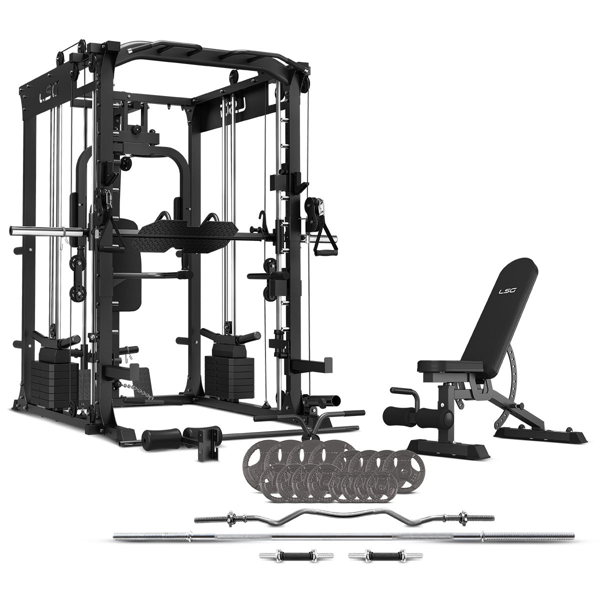 V420-LGRK-GRK200-A-197706-00 LSG GRK200 10-in-1 Home Gym Station, Power Rack, Smith Machine and Cable Crossover + 90kg Standard Weight Plate Set - Image 1
