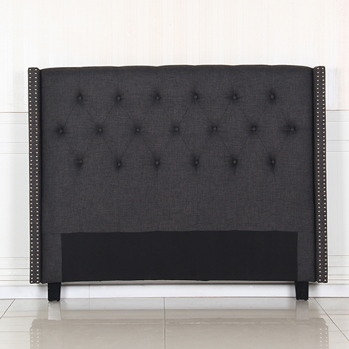 V43-BED-MILAQCH-02_1_27 Bed Head Queen Charcoal Headboard Upholstery Fabric Studded Buttons - Image 1