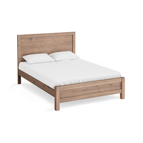 V43-BED-NOWQOK-04_5_26 Bed Frame Queen Size in Solid Wood Veneered Acacia Bedroom Timber Slat in Oak - Image 1