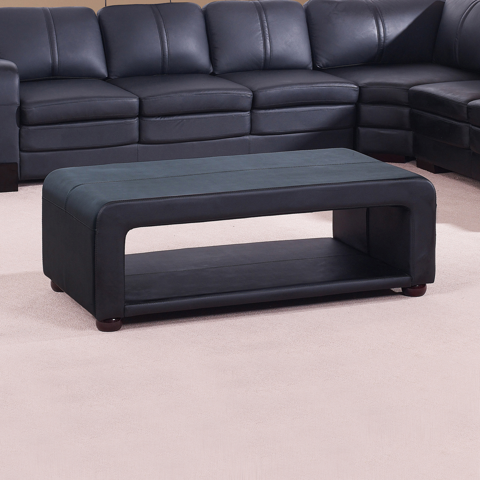 V43-CT-MAJ-BL-202505131810-00 Coffee Table Upholstered PU Leather in Black Colour with open storage - Image 1
