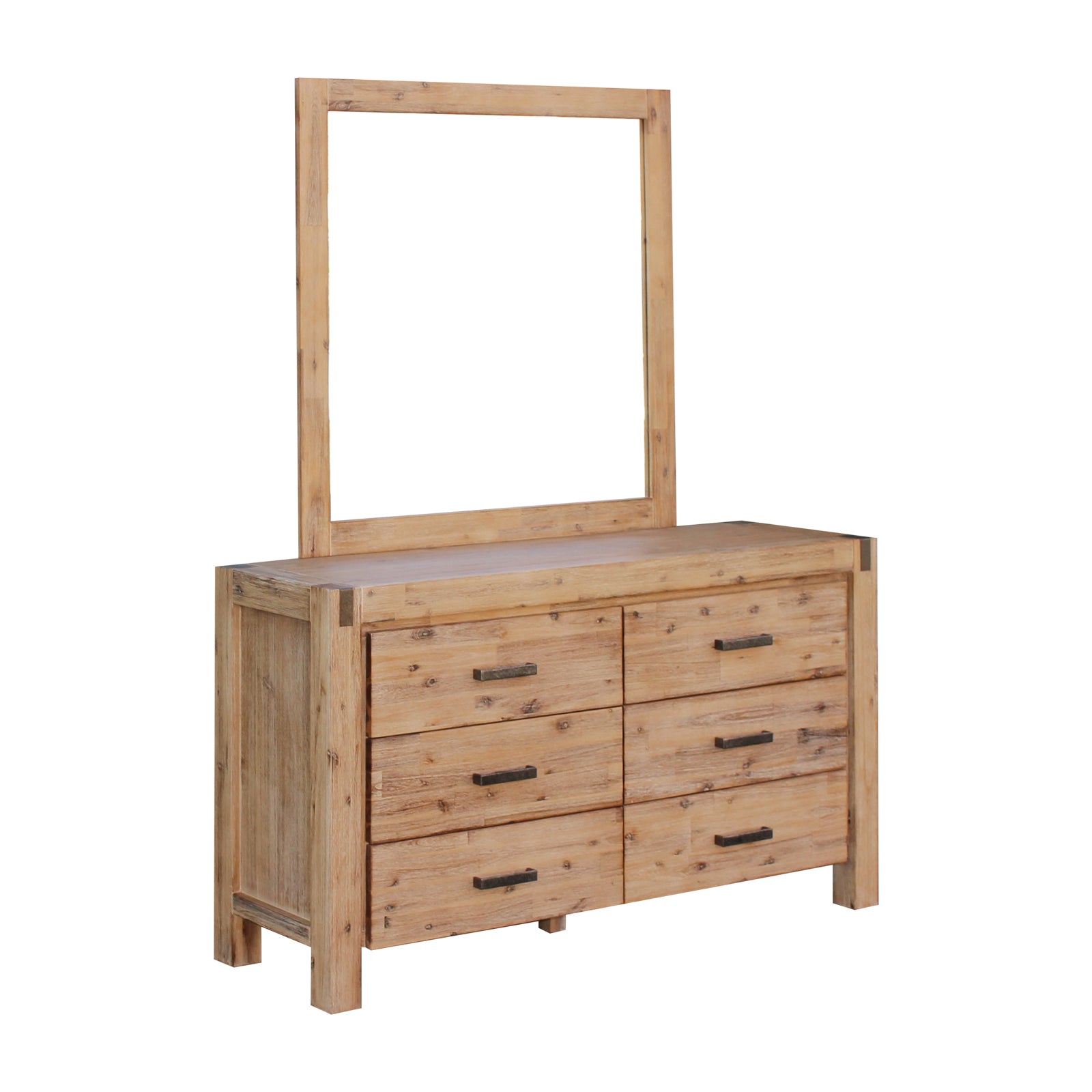V43-DRS-NOW-OAK-202505131815-00 Dresser with 6 Storage Drawers in Solid Acacia & Veneer With Mirror in Oak Colour - Image 1