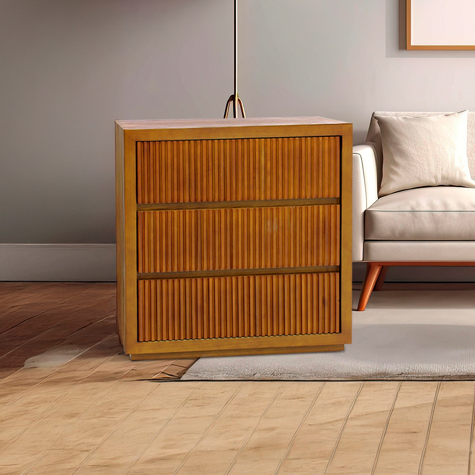 V43-TBY-TOBY-202505051032-00 Tallboy MDF Brown Colour Waveform Design Three Drawers - Image 1