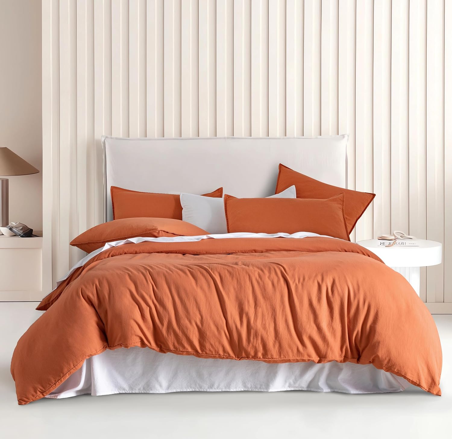 V439-BQSTERRAWM-191156-00 Vintage Washed Microfibre Quilt Cover Set (3Pcs) - Terracotta - Double Size - Image 1