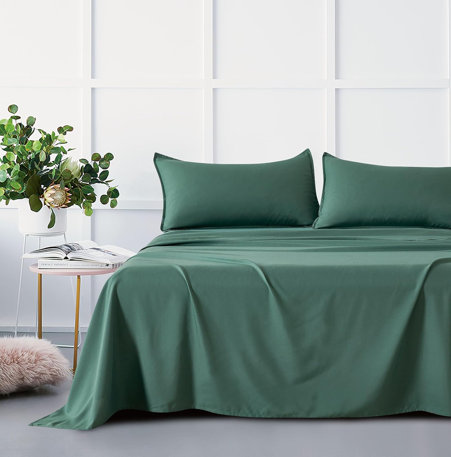 V439-BSSTBAMPOLYGN-210923-00 Bamboo Microfibre Sheet Set - Green - Double - Image 1