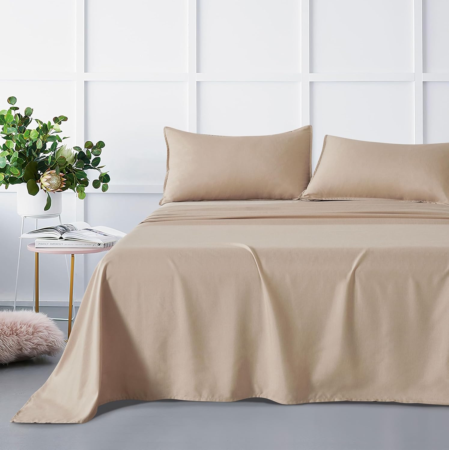 V439-BSSTBAMPOLYLINEN-210918-00 Bamboo Microfibre Sheet Set - Linen - Double - Image 1