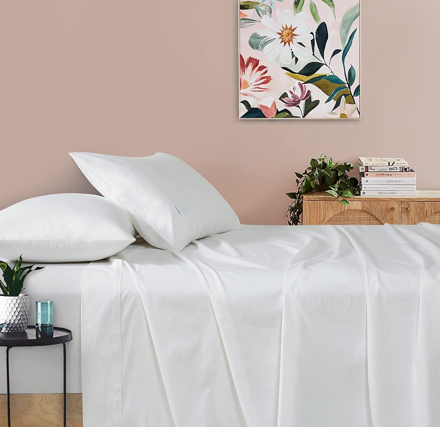 V439-DSETWASHW-191242-00 Vintage Washed 100% Cotton Sheet Set with 2 Pillowcases - White - King Size - Image 1