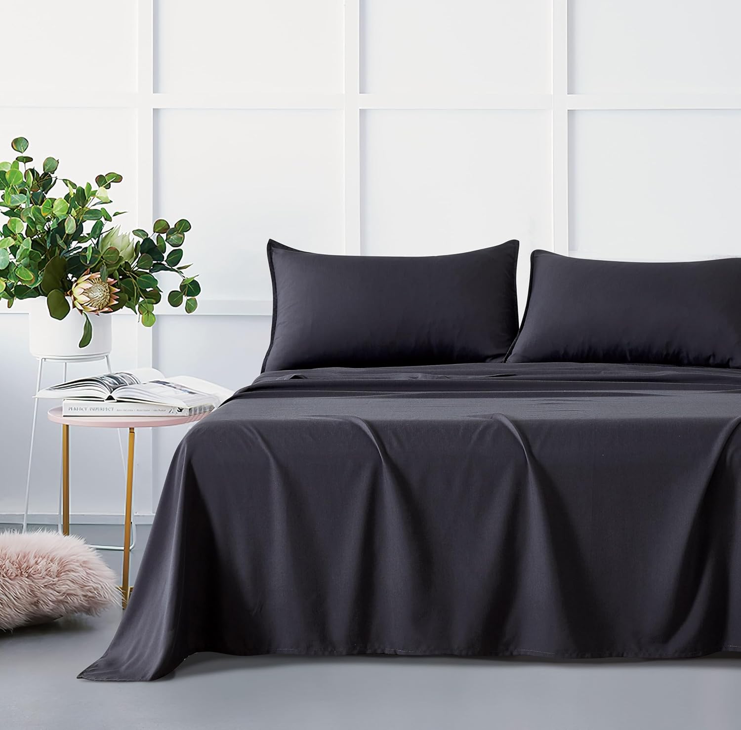 V439-DSSTBAMPOLYCHAR-210905-00 Bamboo Microfibre Sheet Set - Charcoal - King - Image 1
