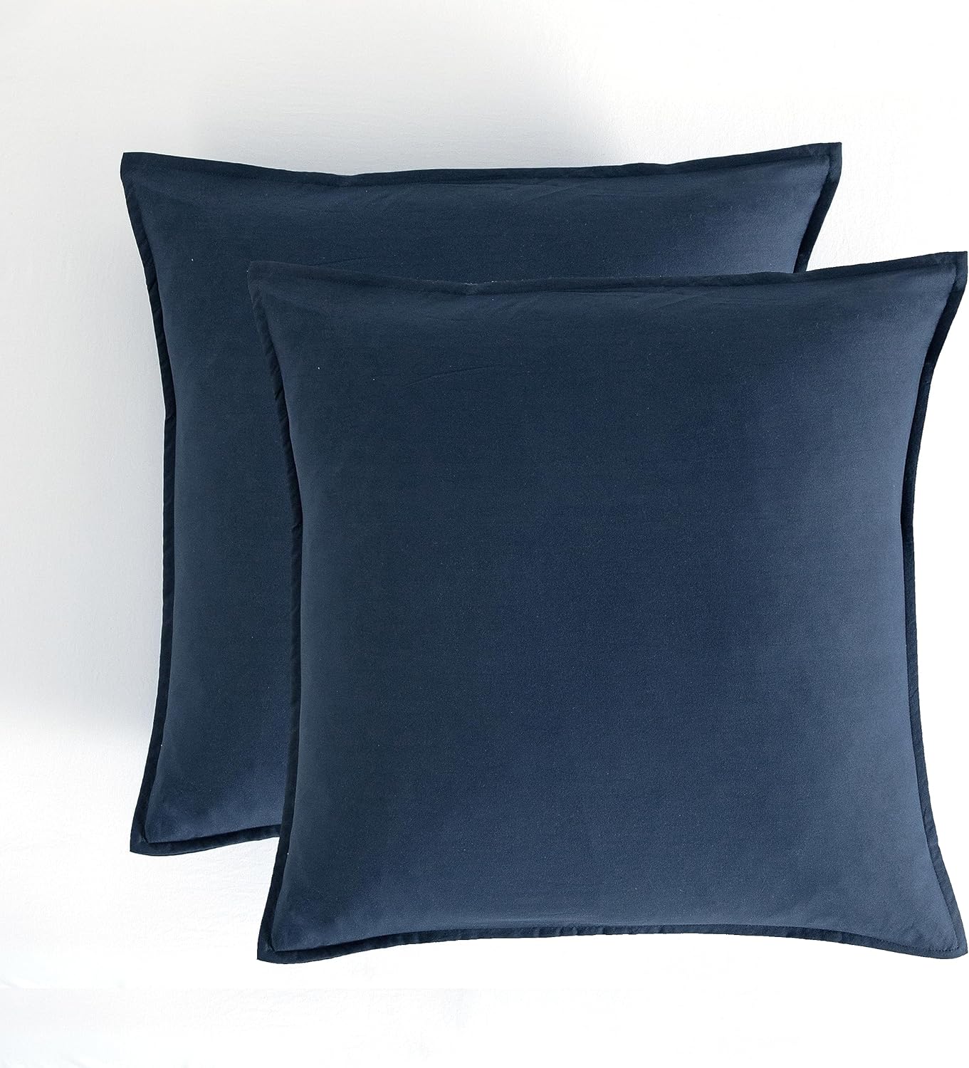 V439-EPNAVYWM2-191022-00 Vintage Washed Microfibre European Pillowcases - Set of 2 Luxurious European Pillow Covers - Navy - Image 1